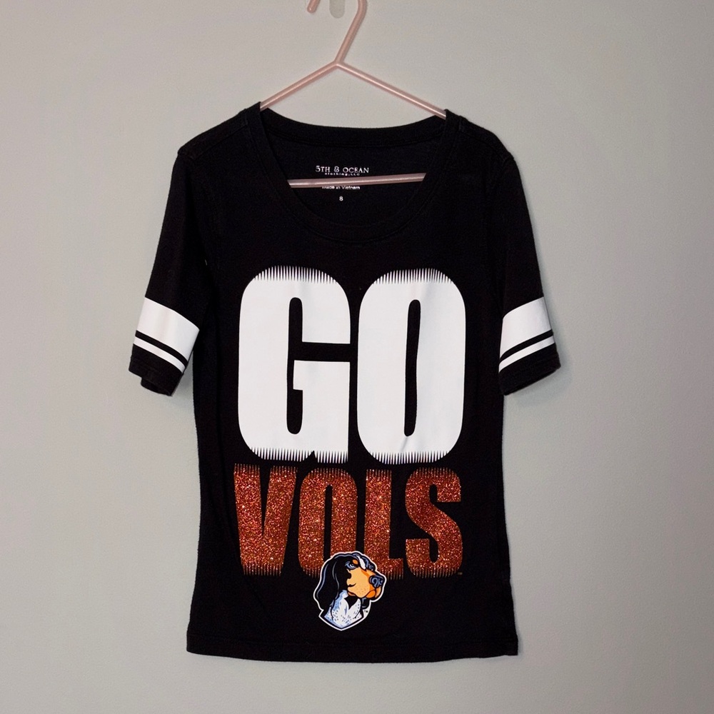 5th & Ocean Black Kids Short-Sleeve 'GO VOLS' Graphic Tee with Orange Glitter
